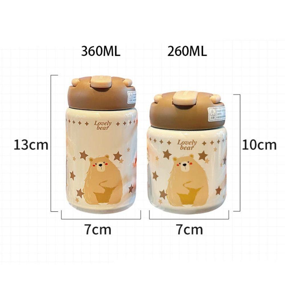 Cartoon 260ml Insulated Cup with Straw Leak-proof Water Bottle Mini Stainless Steel Coffee Cup Travel