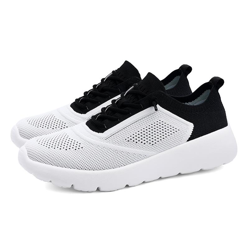 Spring lace-up cushioning running shoes men's and women's large-size fly-woven outdoor lightweight and breathable casual sports shoes
