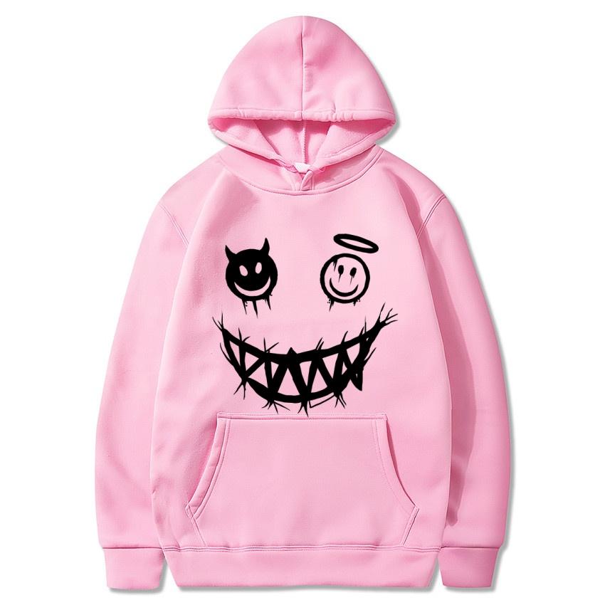 Autumn and Winter Devil Angel Smiling Face Hooded Sweatshirt, Hip-hop Street Classic Pullover, Fashionable Casual Warm Hoodie