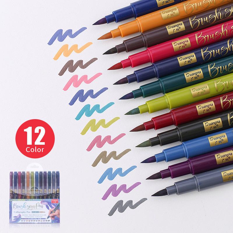 12 Pcs Soft pen point pen Calligraphy Sketch Brush Draw Hand Account Colour Pen