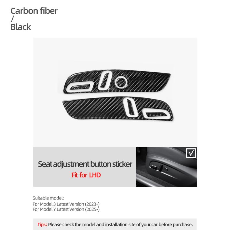For Tesla Model Y Juniper 2025 Model 3 Highland Carbon Fiber Seat Adjustment Button Panel Sticker Interior Car Accessories