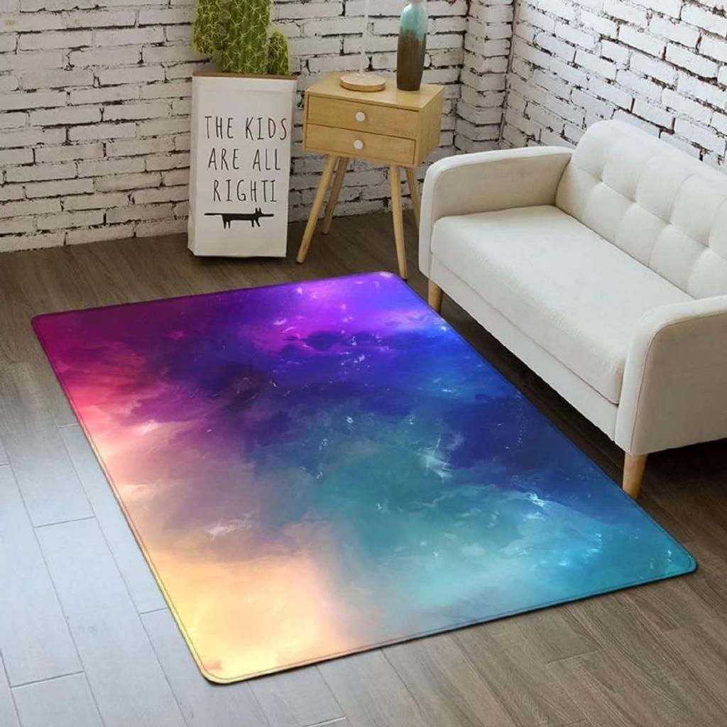 3D Galaxy Area Rug Outer Space Kitchen Floor Mat for Kids Boy Bedroom Non-Slip Nursery Crawling Carpet Dining Room Playroom Pads