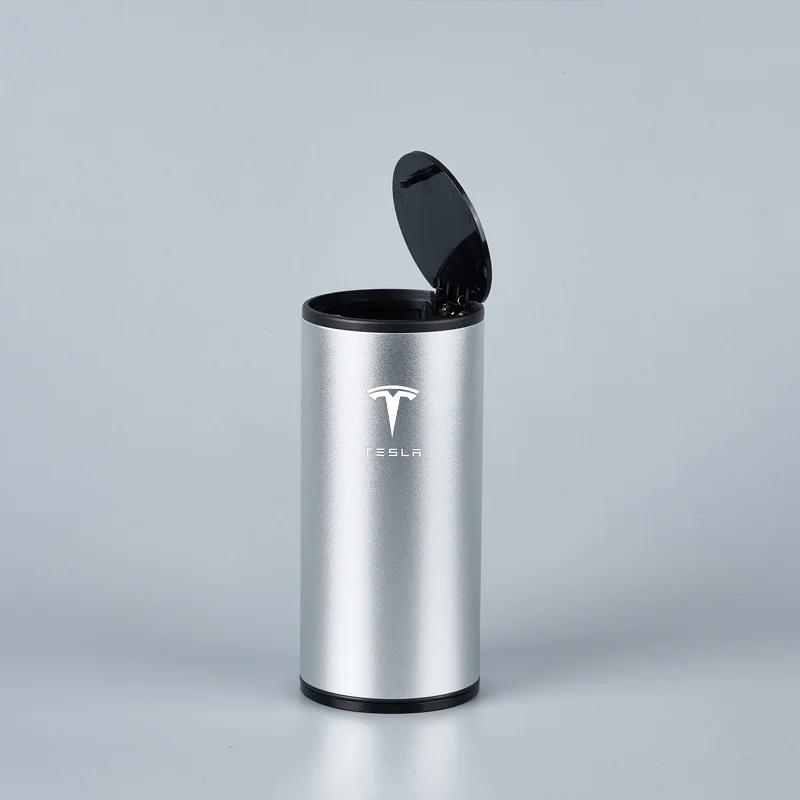 

Car Sticker Tesla Alloy Car Trash Can Organizer Storage Bag Garbage Bin Ashtray For Tesla Model 3 Model X model Y Roadster Space срібний