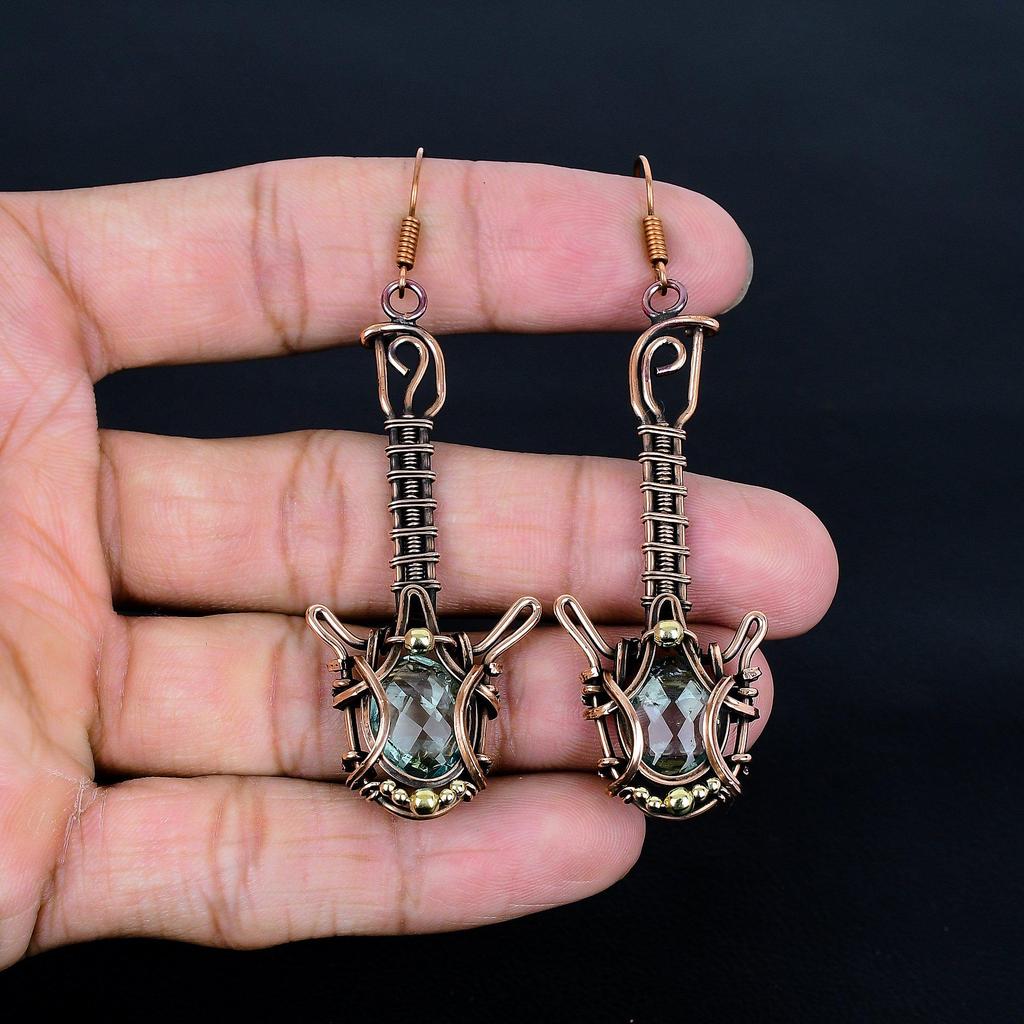 Aqua Apatite Earrings, 999 Copper Wire Wrapped Earrings Handmade Gemstone Jewelry, Gifts For Wife Brand New Earrings