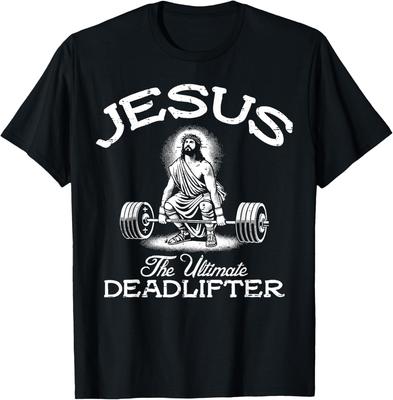 Jesus Ultimate Deadlifter Grafik T-Shirt Christliche Workout Gym Kleidung für Männer Frauen