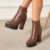 Fashion Sping Autumn Platform Ankle Boots Woman Black Brown PU Leather Shoes Female High Heels Boots Ladies Shoes For Party Big Size 43