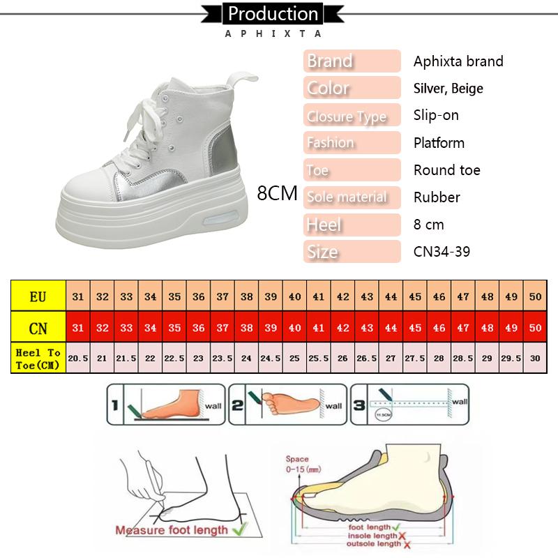 Mode Aphixta 8cm Plateau Stiefeletten Höhenerhöhende Sneaker Damenschuhe Plateau Klobige Sohle Schnürstiefel Dicke Sohle Schuhe