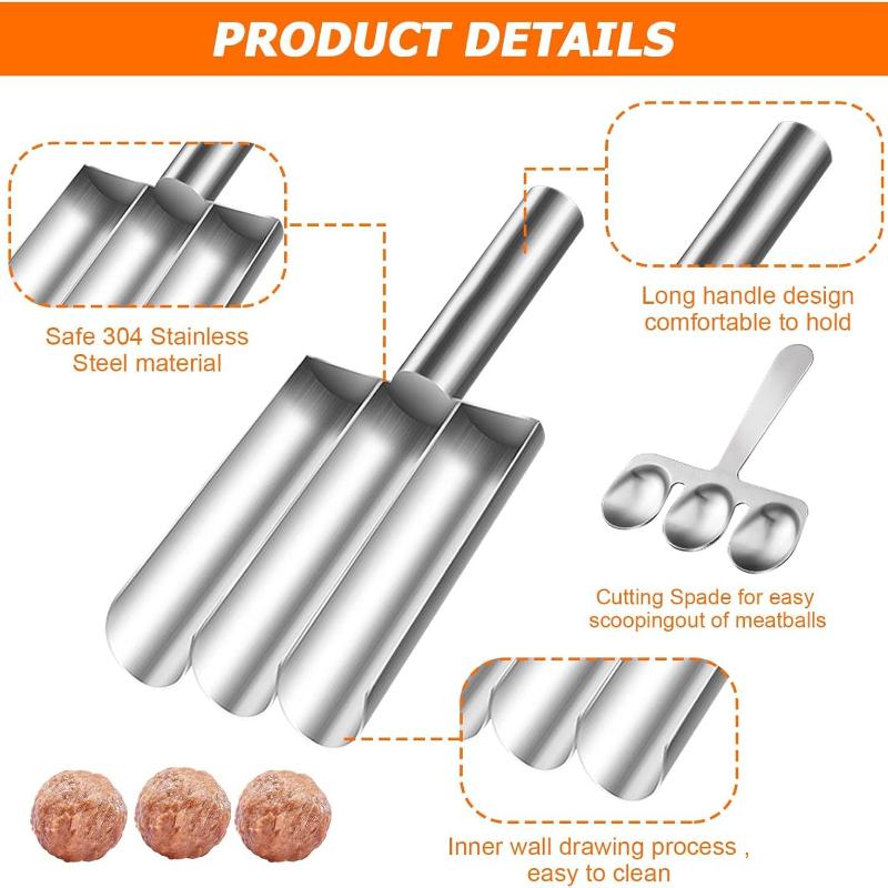 Triple Meatball Maker, Stainless Steel Meatball Maker, Meatball Mold, with Triple Spoon