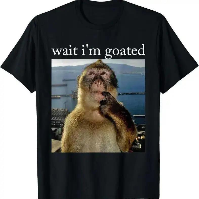 100%25 Cotton Wait I'm Goated Funny Thinking Monkey Meme Brainrot Gift T-Shirt