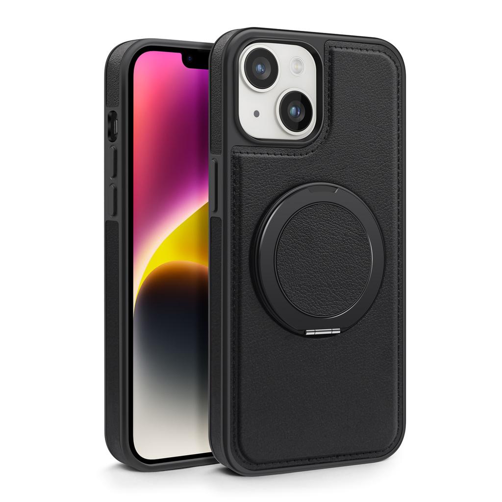 Etui do iPhone 14 Plus z pierścieniem i podstawką, kompatybilne z MagSafe, tylna okładka ze skóry PU