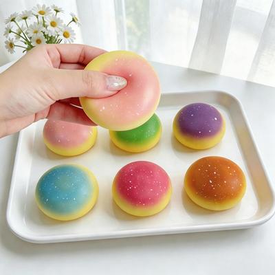 Colorful Steamed Bun Slow-Rising Squeeze Toy Soft PU Fidget for Stress Relief Cute Office Decompression Gadget for Kids Adults