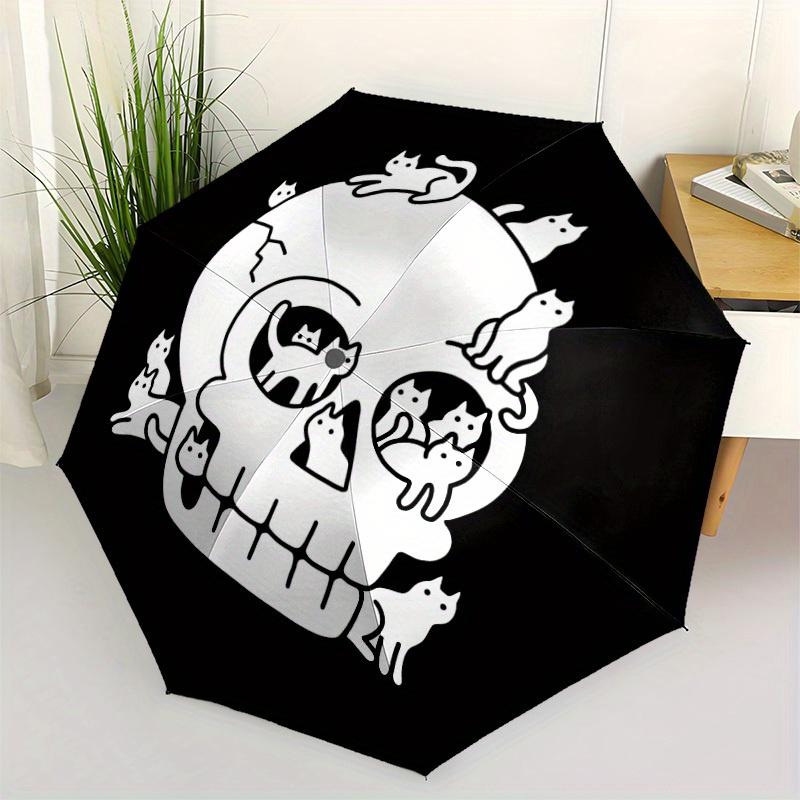 1pc Skull Cats Automatic Open/Close Umbrella, Portable Folding Umbrella for Travel, Themed Events, It Is Suitable As a Gift for Various Festivals, Out