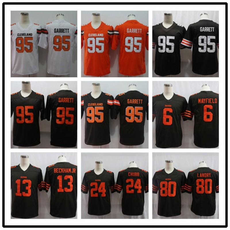 Mens American Football Jersey Brown Team Beckham Jr 13 Mayfield 6 Retro Style Fan Wear Rugby Sports