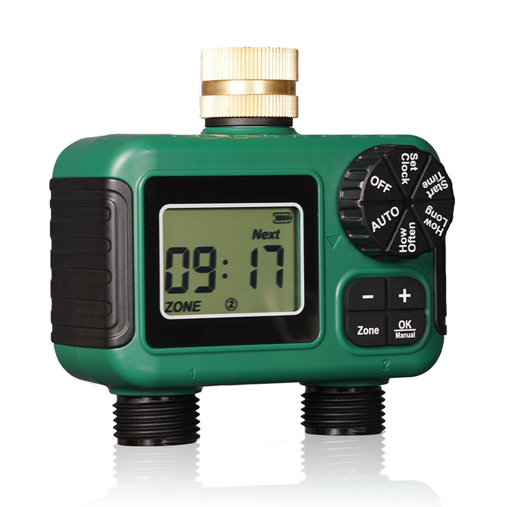 Bewässerungstimer Messing Einlass Smart Regenverzögerungsfunktion 2 Zonen Wasserschlauchtimer für Garten