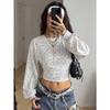 Sudadera con capucha corta para mujer Y2k, manga de farol, Streetwear, ajuste ceñido, top de manga larga