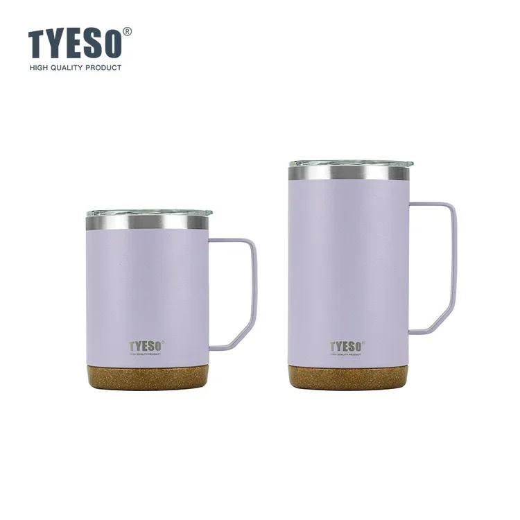 Tyeso Wood Grain Base Large Capacity Coffee Mug Stylish Functional Covered Drinking Cup for Office Home Use Desktop Accessory