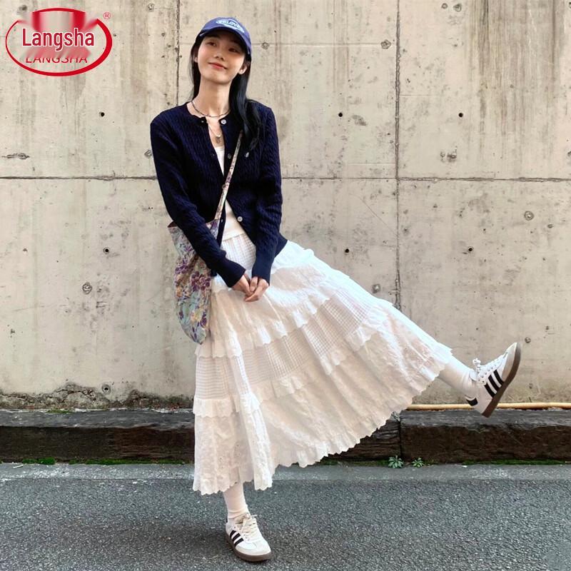 LANGSHA Женская белая многоярусная юбка-миди А-силуэта с высокой талией XL