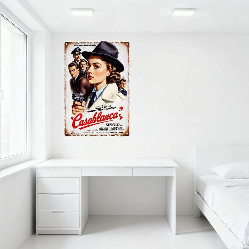 Vintage Casablanca Filmplakat Metallblechschild - Bogart Bergman Henreid, 1940er Film Noir Ästhetik Wanddeko für Bar Café Mann C