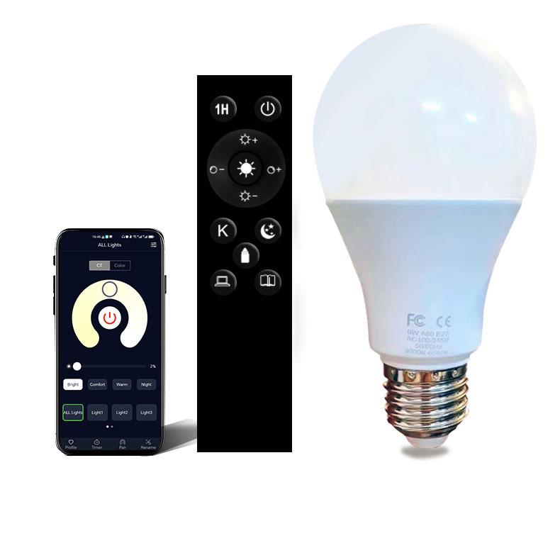 2.4G Remote-Control LED Bulb, Wide Voltage, Three-Color Temp, Stepless Dimming, E26 Base