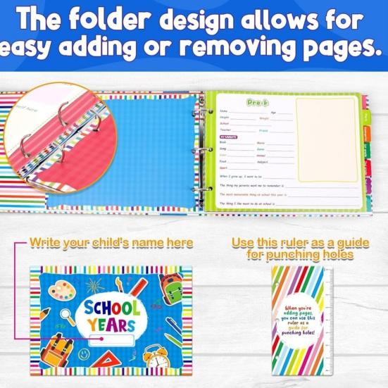 School Memory Book Scrapbook for Kids Photo And Artwork Organizer Preschool To High School Keepsake Album