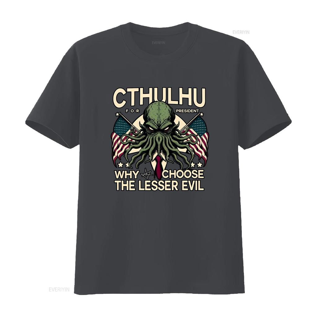 Vintage Cthulhu For President Funny Evil Slogan Print Casual Streetwear T Shirt vintage Washed homme Versatile Stylish Soft