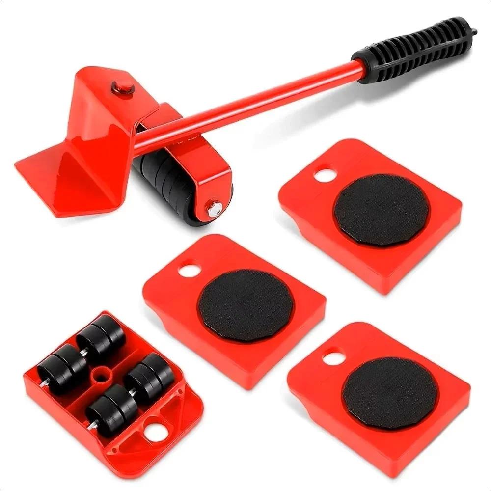 5Pcs/Set Furniture Lifter Mover Roller with Wheel Bar Moving Device Lifting Helper Furniture Heavy Duty Moving Transport Tool