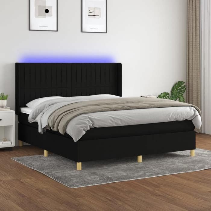 VidaXL Slatted Bed Base with Mattress and LED, Upholstered Bed, Double Bed, Adult Bed for Interior Bedroom, 3139047