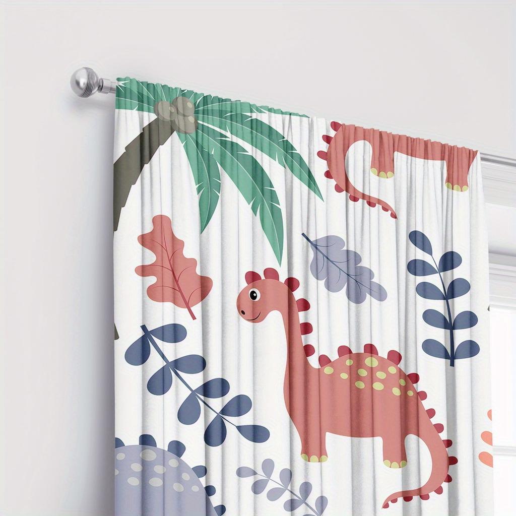 2pc Cartoon dinosaur print window decoration   polyester fabric machine washable   suitable for bedroom and living room decoration