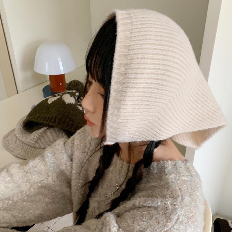 

Модный ретро треугольный платок для волос, теплый платок на голову для женщин, толстый вязаный шарф, женская повязка на голову, уличные зимние шарфы бежевый