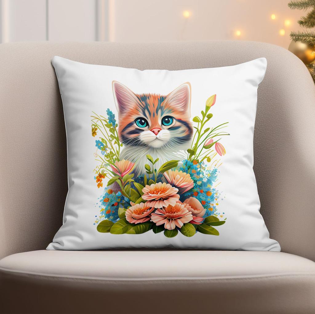 Cute Kitten Printed Watercolor Pillowcase Home Living Room Sofa Cushion Pillowcase