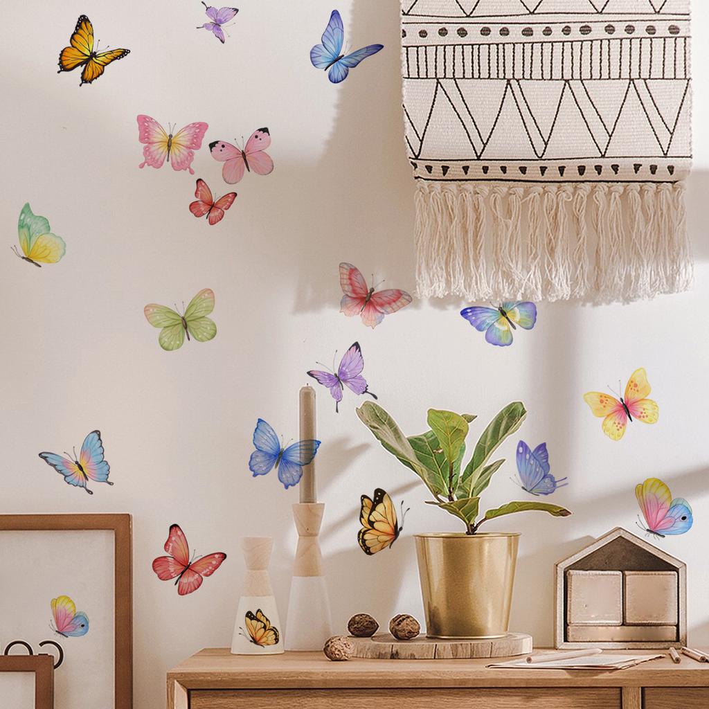 Watercolor Butterfly Wall Sticker Living Room Bedroom Background Decor Wallpaper For Home Decoration Self-adhesive DIY Decals