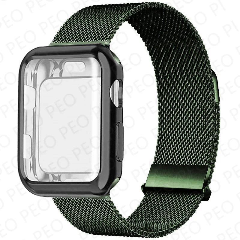 Case+Metal Milanese bands For Apple Watch Band 44mm 38mm-42mm-40mm Magnetic Loop iwatch Series 9 8 7 6 5 4 3 SE 45mm 41mm Strap