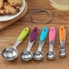 Stainless Steel Measuring Spoons Set With Colored Silicone Handles And Metal Ring Hanger For Baking And Cooking