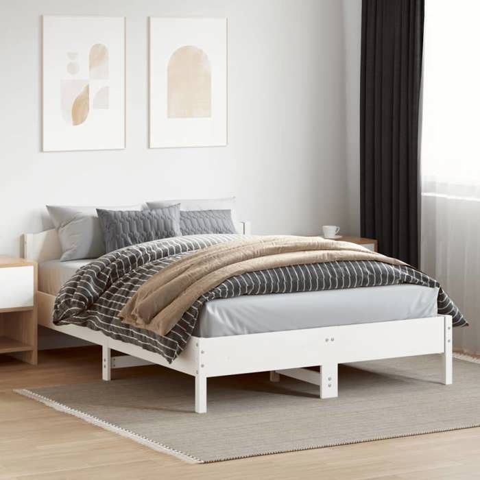 VidaXL Bed Frame with Headboard White 140x200 Cm Solid Pine Wood 842595