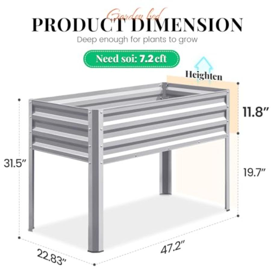 Large Raised Garden Bed with Legs Galvanized Elevated Planter Box 48×24×32 in for Backyard Patio Balcony 400lb Ccity Silver 2pc
