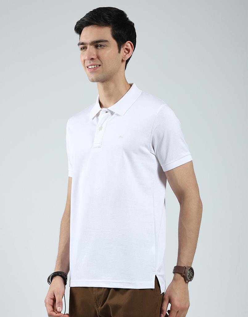 MONTE CARLO Mens Solid White Collar Neck Half Sleeve T-Shirt