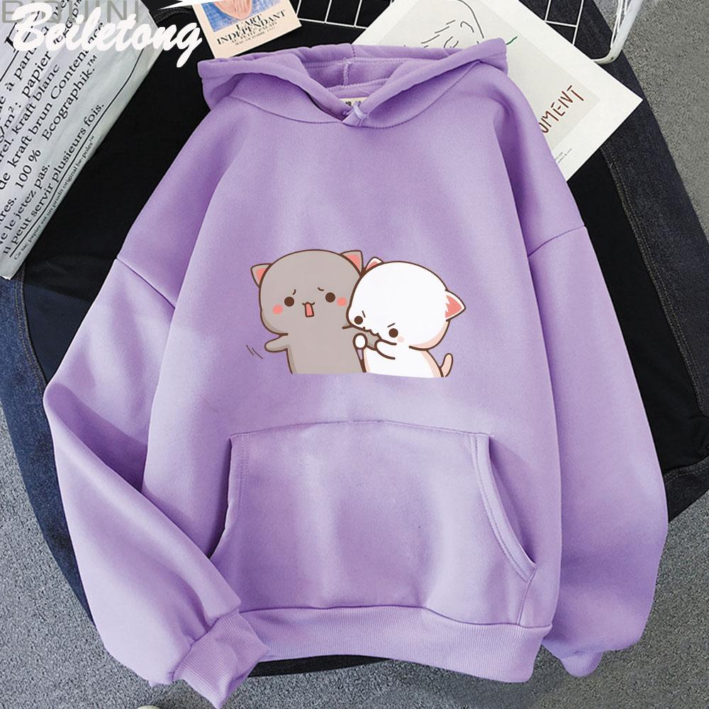 Peach And Goma Hoodie Long Sleeve Sweatshirt Peach Cat Mochi Cute Romantic Kawaii Boyfriend Love Clothes Harajuku Sportswear