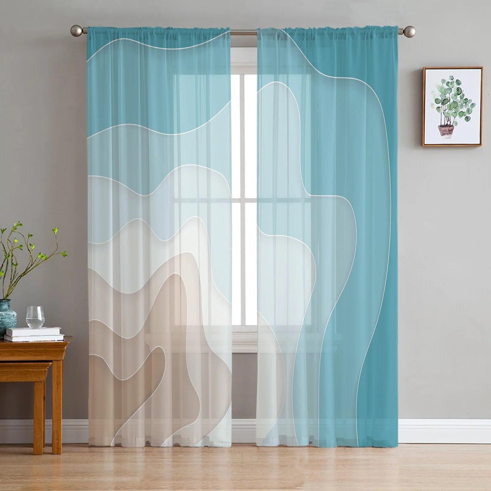 

Морской пляж, постепенный синий, хаки, вуаль, прозрачные шторы для гостиной, окна, шифоновая тюль, занавеска для кухни, спальни, домашний декор 135W x 213H(cm) x2