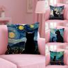 Black Cat Cushion Cover Soft Short Plush Double-Sided Printing Home Decor Machine Washable Pillow Case Gift