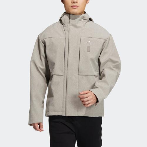 adidas Solid Color Logo Print Pattern Hidden Zipper Hooded Jacket Men’s Gray