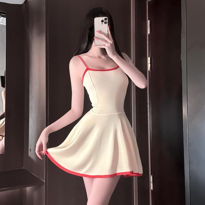 Sex underwear pure desire square neck suspender contrasting color dress temperament summer new design sense waist