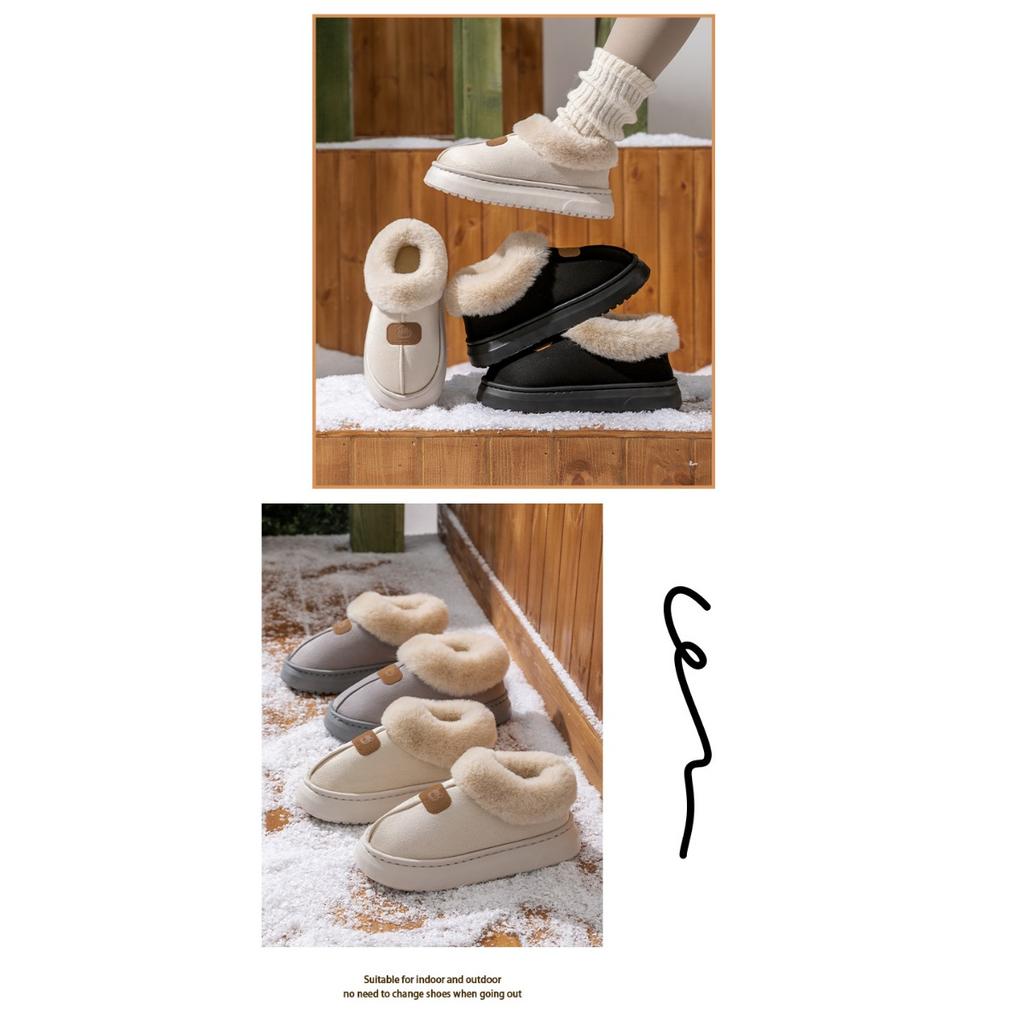 Borsa Cartone Animato Testa di Orso con Pantofole di Cotone da Donna In Autunno e Inverno, Da Interno con Scarpe Calde di Peluche per Indossare All'Aperto, Stivali da Neve di Peluche da Coppia