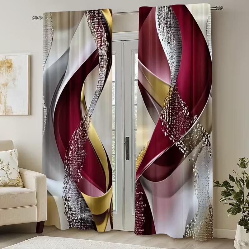 2 st Gardiner med tryck av röda ränder i kristall, lämpliga för sovrum, vardagsrum, köksinredning, heminredning, fönsterdekoration