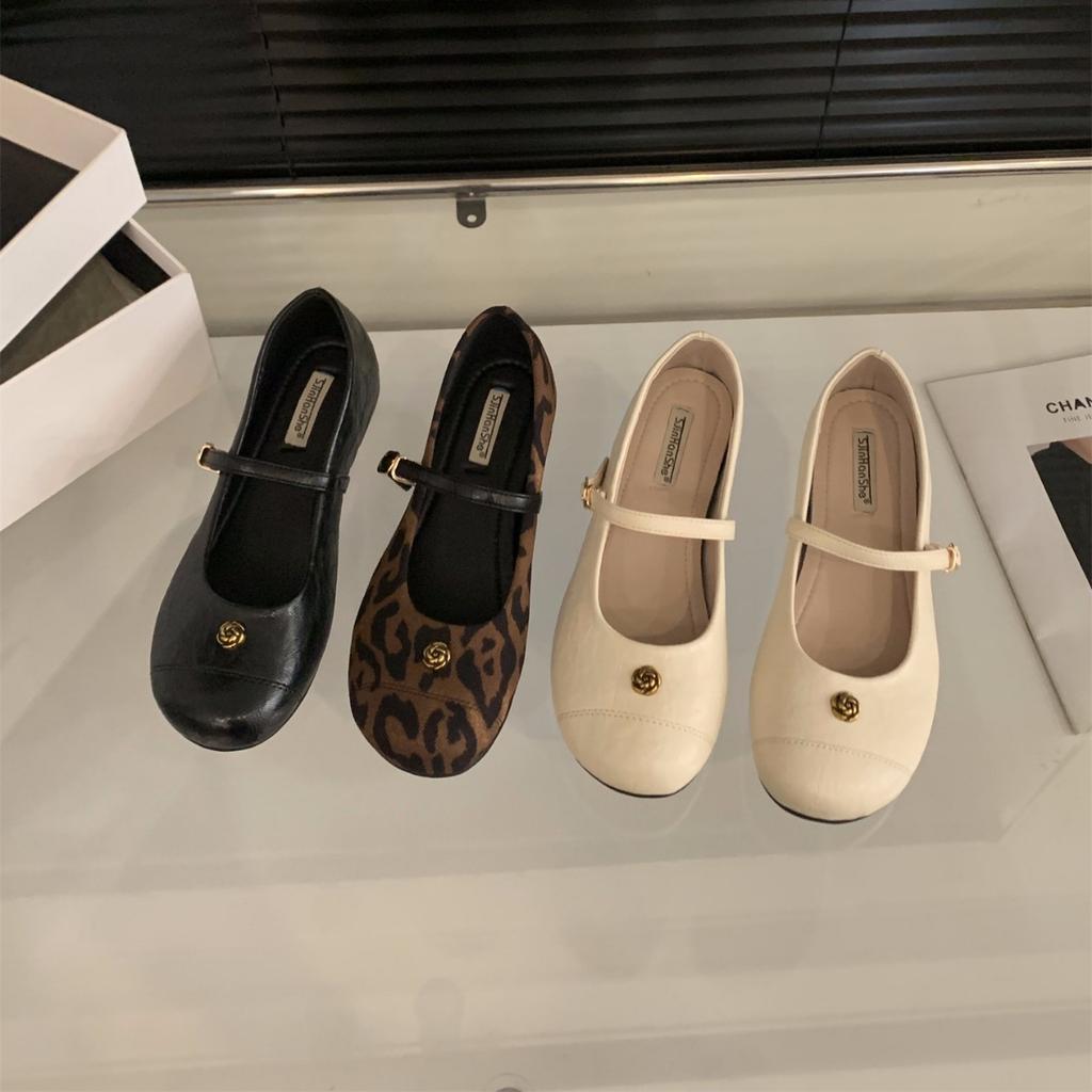 Inner Heightening Leopard Print Mary Jane Single Shoes Women's Shoes 2025 Spring and Autumn Retro Suede with Skirt French Evening Shoes