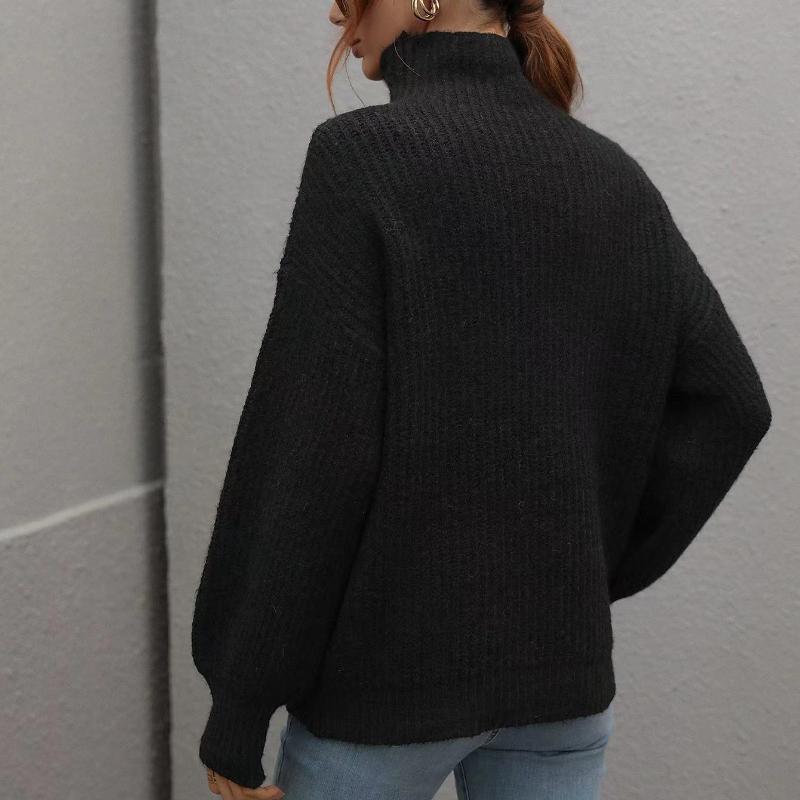 IHUASU Autumn and Winter Solid Colour Pullover Loose Women's High Neck Sweater