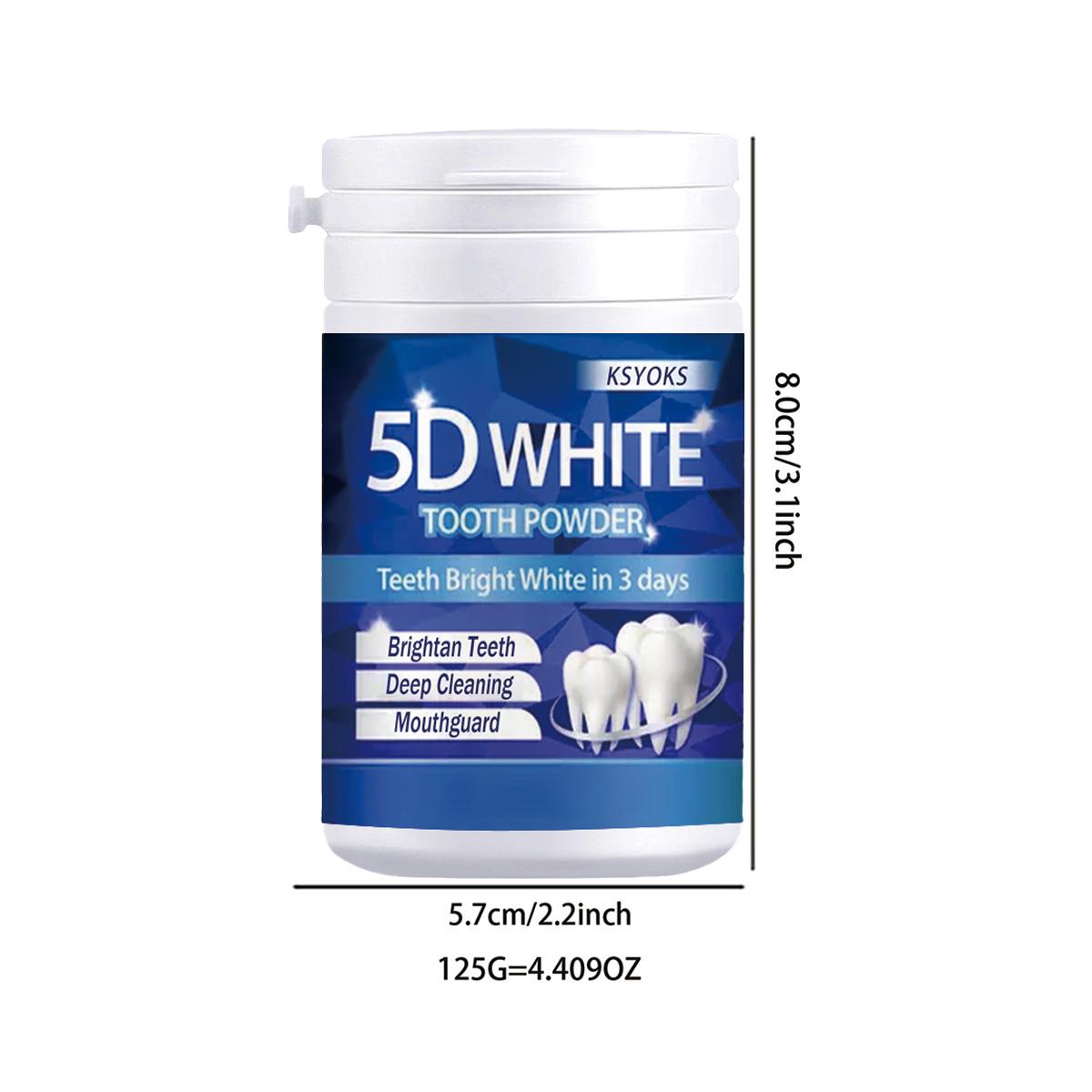 5D ярко-белый зубной порошок, глубокая очистка, защита зубов, свежее дыхание, отбеливание зубов 125g