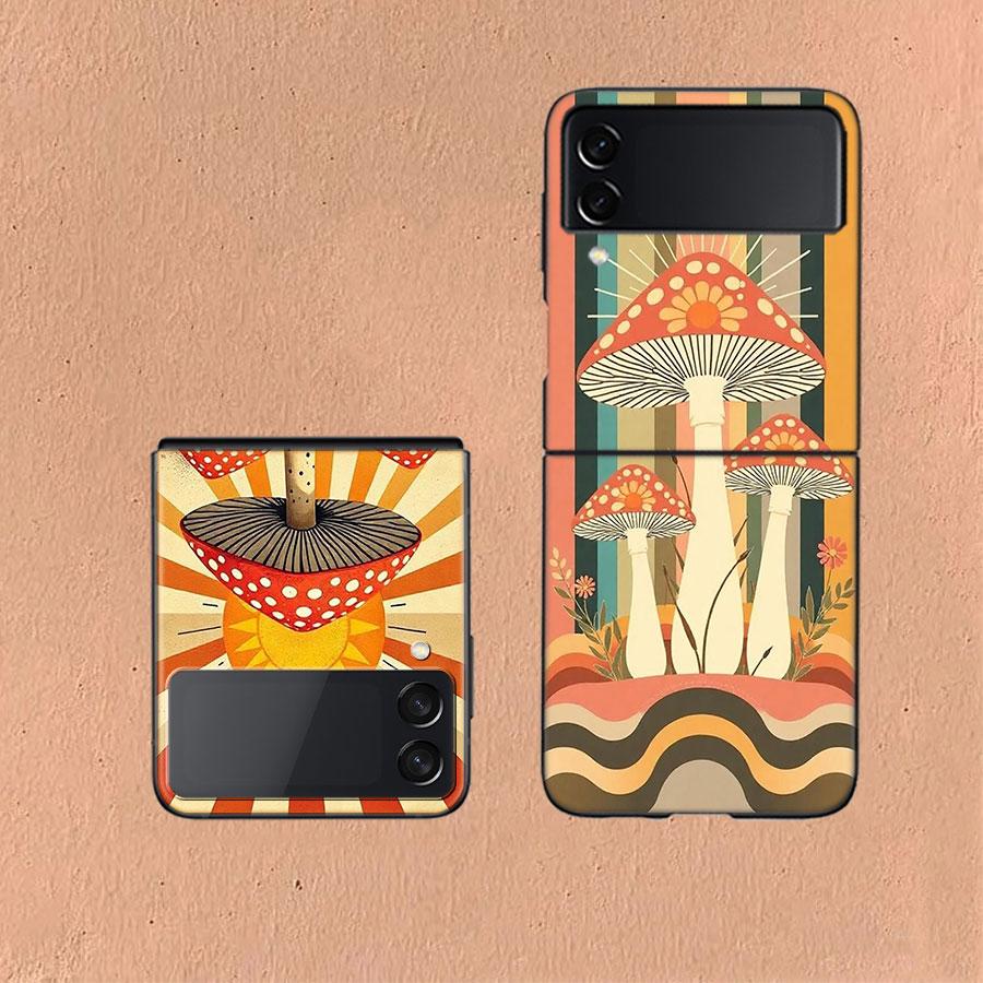 Boho Hippy Mushroom Sunrise Phone Case For Samsung Z Flip 6 7 5G Galaxy Z Flip 5 4 3 5G Cases Shockproof Hard Cover TPU