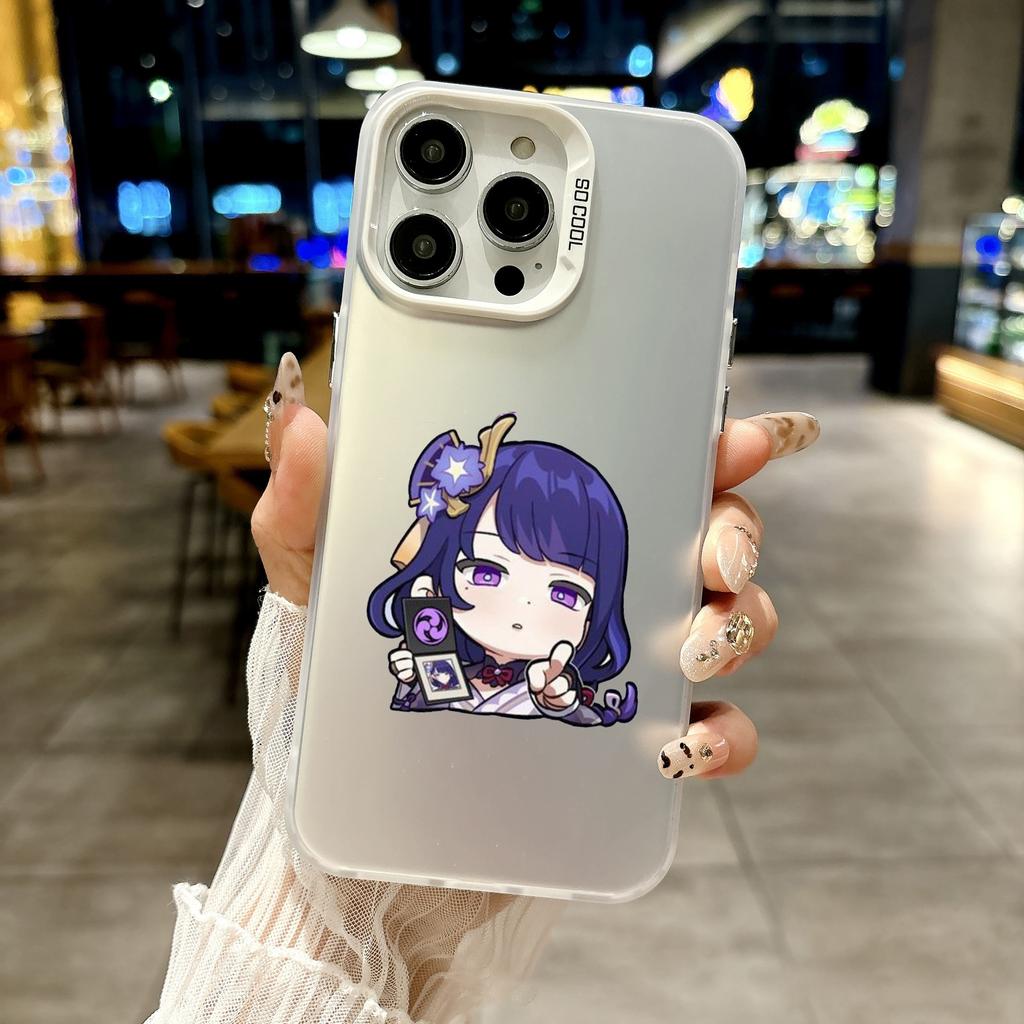 Color Phone Case For iPhone 17 16E 16 11 15 14 Pro MAX 12 13 MINI 7 8 Plus XR SE Silver IMD Cover Kawaii Cartoon Genshin Impact