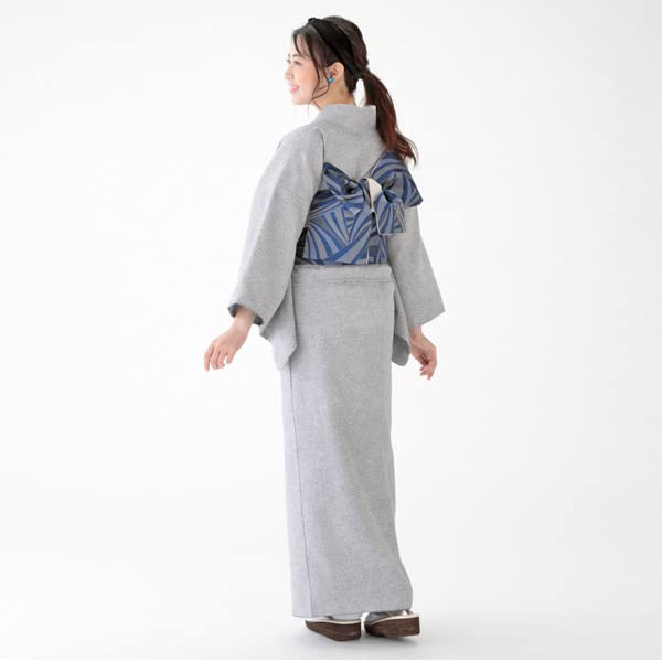 Kyoto Kimono Yuzen Washable Kimono, Edo Komon, Shibori Pattern, Lined, Single Layer, Women's, Casual, Chic, Retro, Modern (Gray)