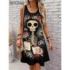 Skeleton Print Fashion Casual Mini Women's Dress Summer Round Neck Sleeveless Loose Women's Vest Party Dress